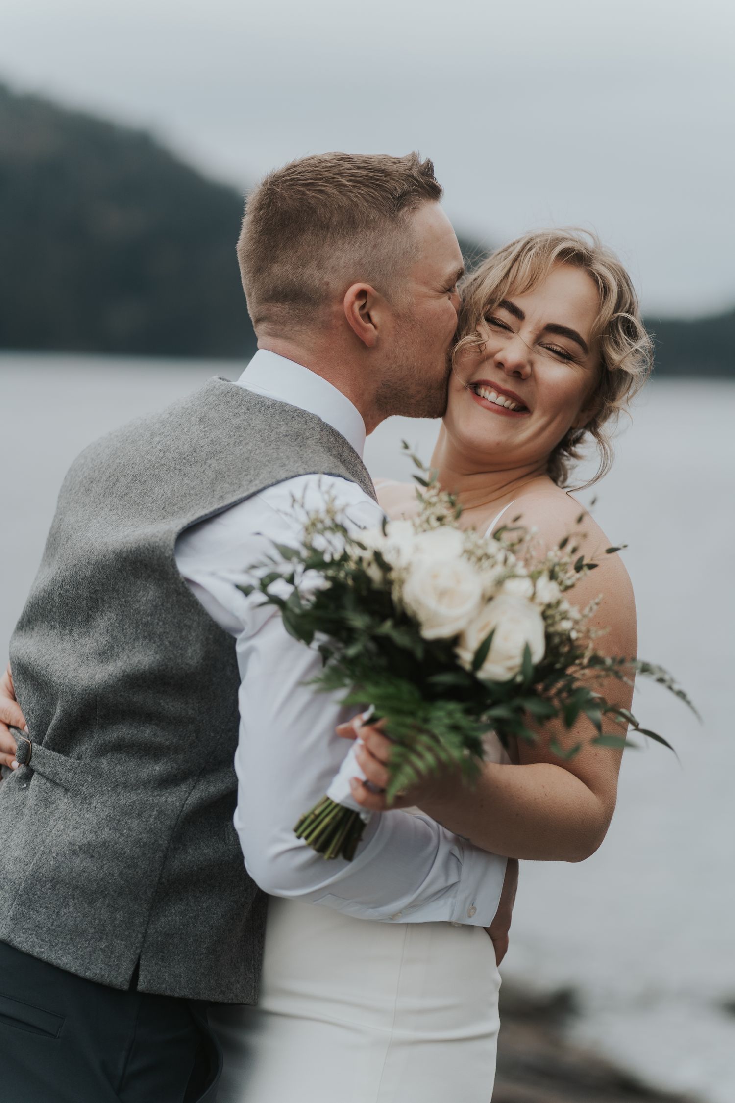 First look wedding moment between bride and groom in Browns Bay resort vancouver island