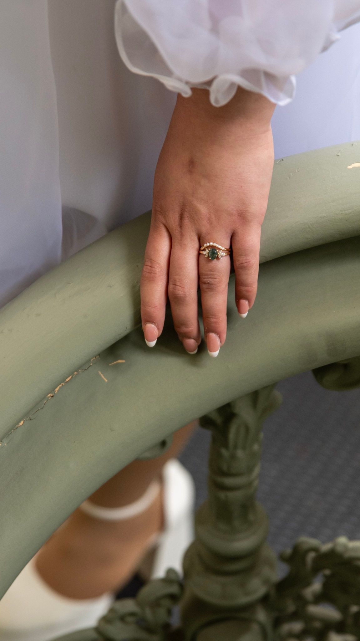 Close-up series showing wedding rings and hands against a soft background.