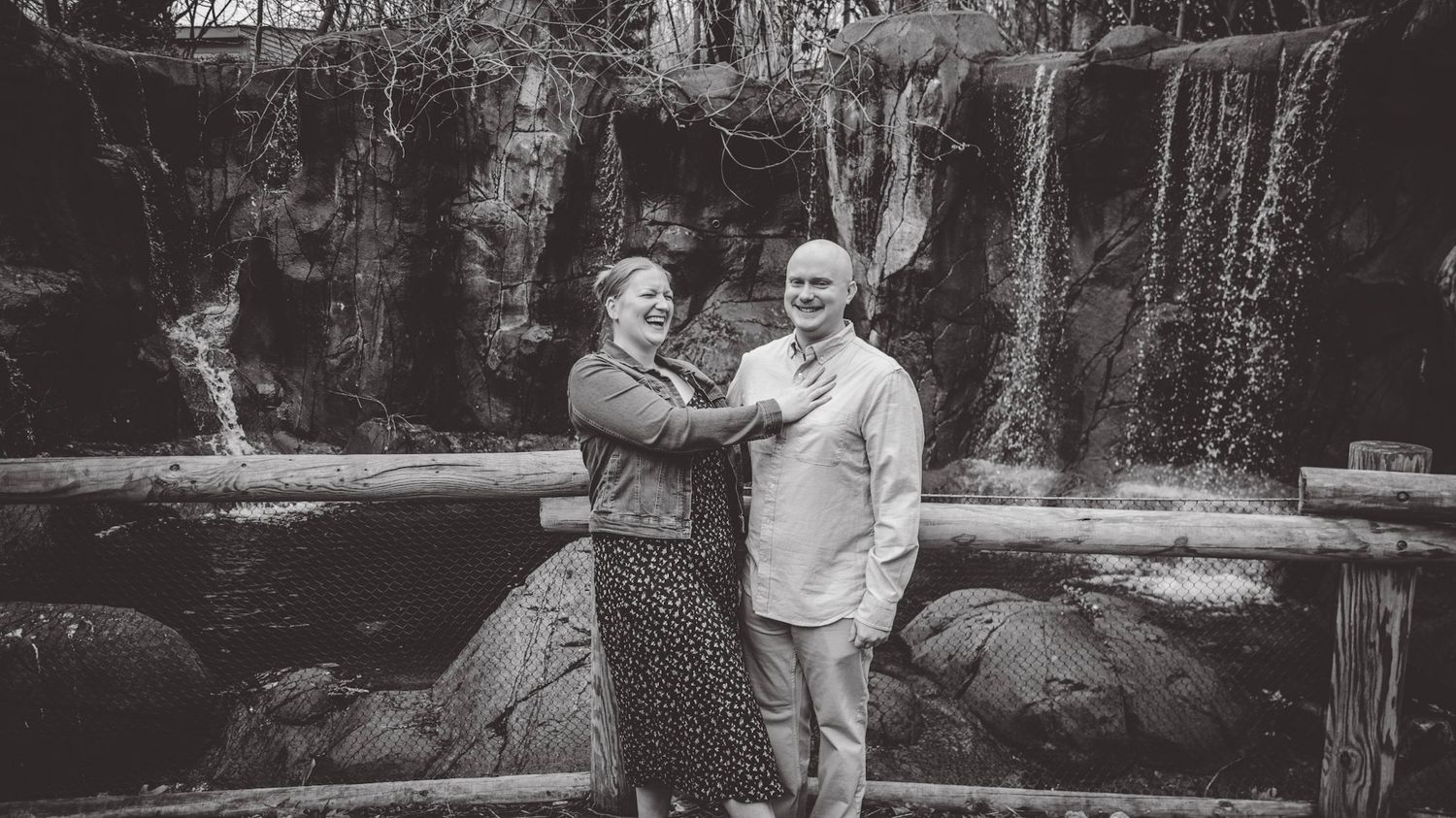 A romantic couple embraces in a series of black and white photographs showing tender moments together.