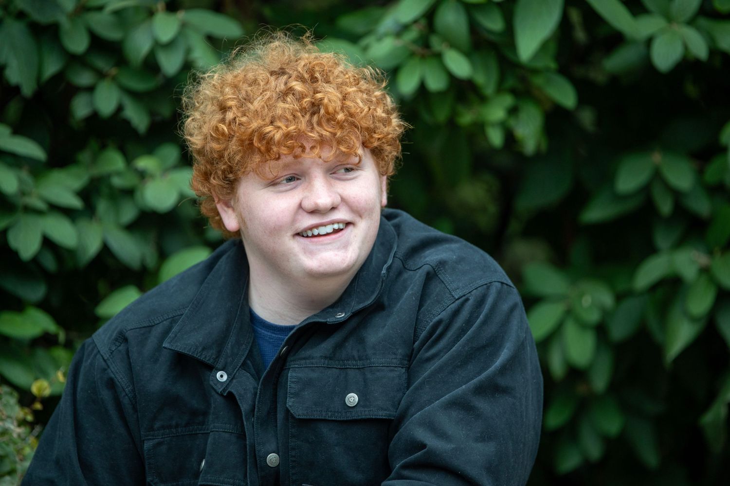 A sequence of casual outdoor portraits with natural greenery in the background.