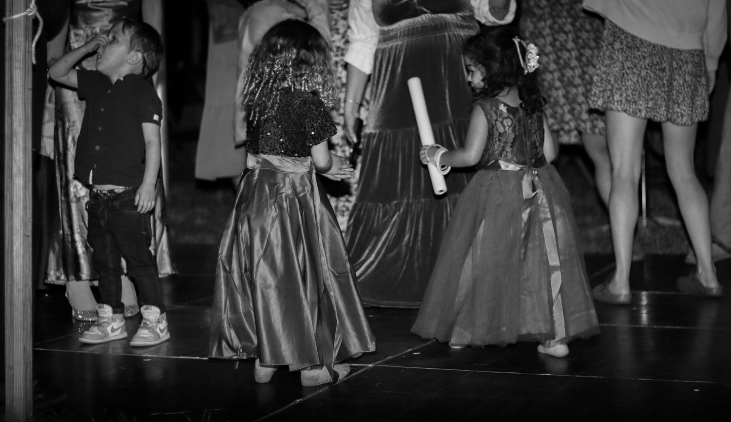 Vintage black and white photo of wedding dance floor