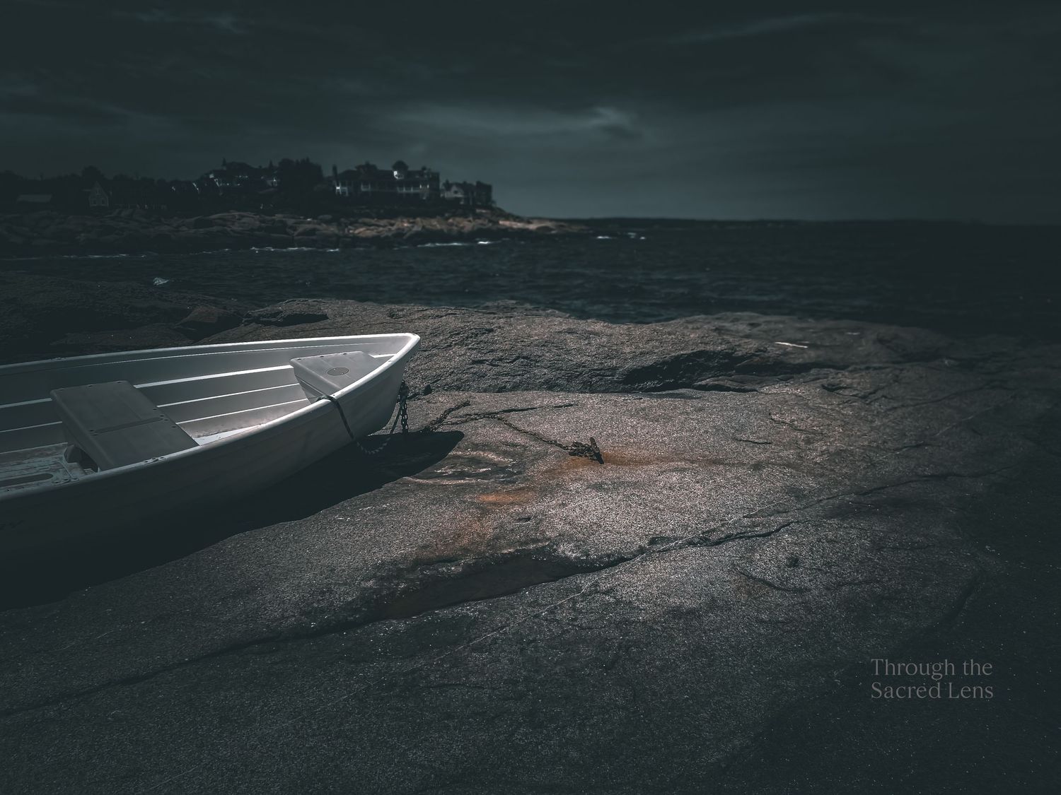 Dark atmospheric seascape  silhouetted against a stormy beach.