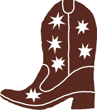 Brown cowboy boot silhouette decorated with star patterns.