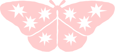 Pink butterfly silhouette with star pattern decorations on wings.