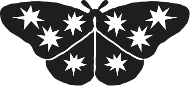 Black butterfly and star shapes creating a decorative border design.