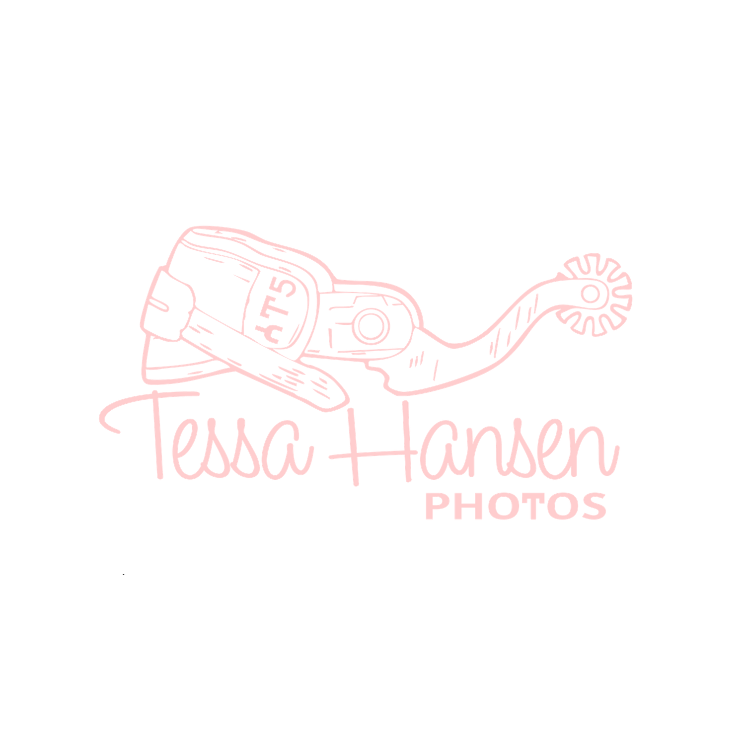 Pink handwritten logo design for Tessa Hansen Photos with decorative flourishes.
