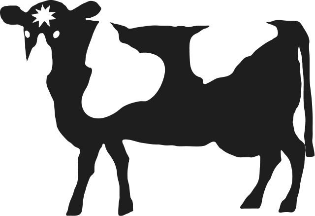 Black silhouette of a dairy cow with star marking.