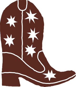 Brown silhouette pattern of western cowboy boots with star decorations.