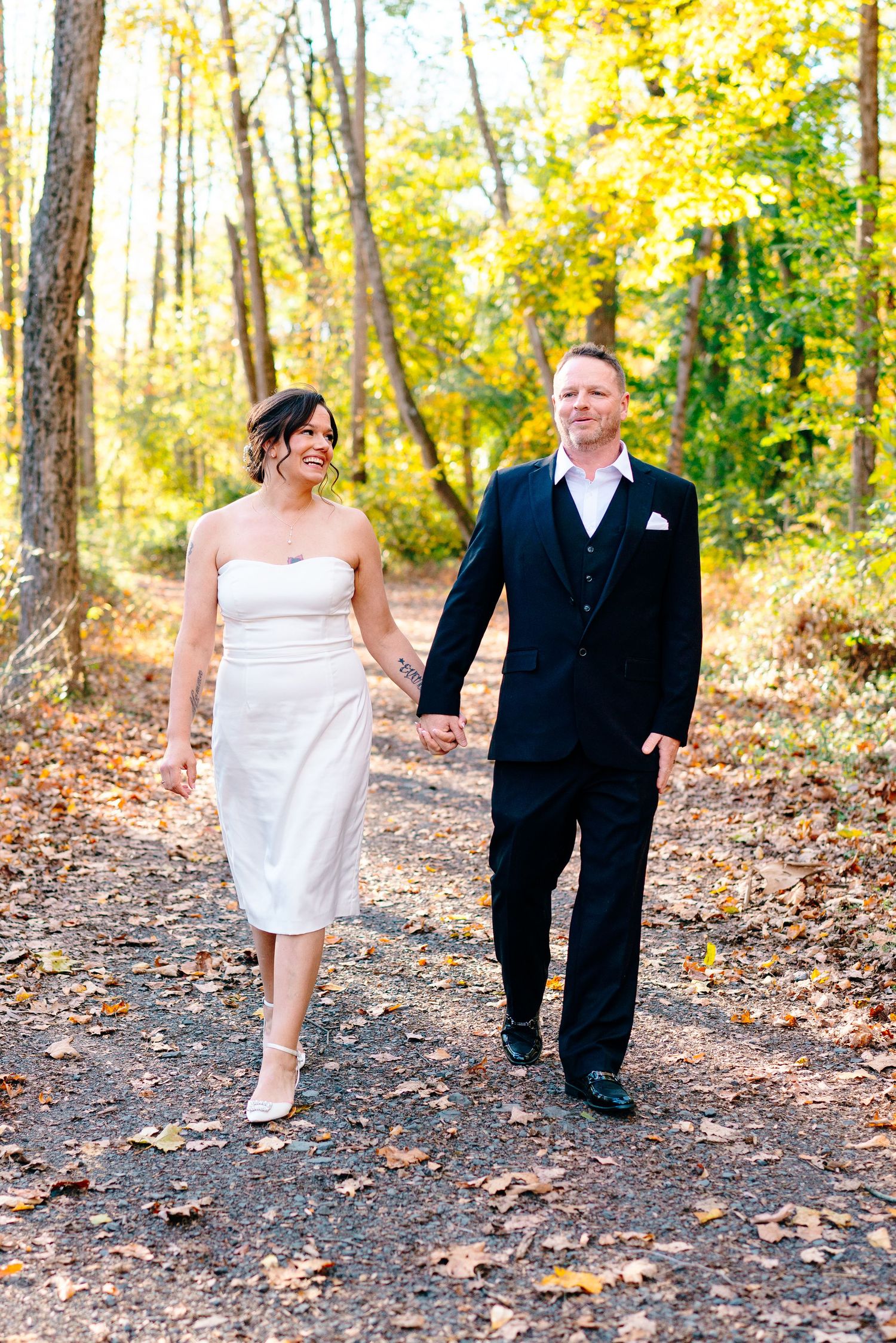 philadelphia wedding elopement pennsylvania couple holding hands walking