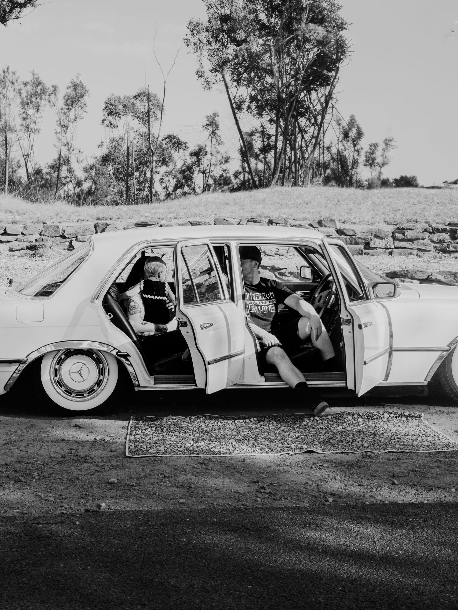 Outdoor creative family photography with old car Wagga Wagga