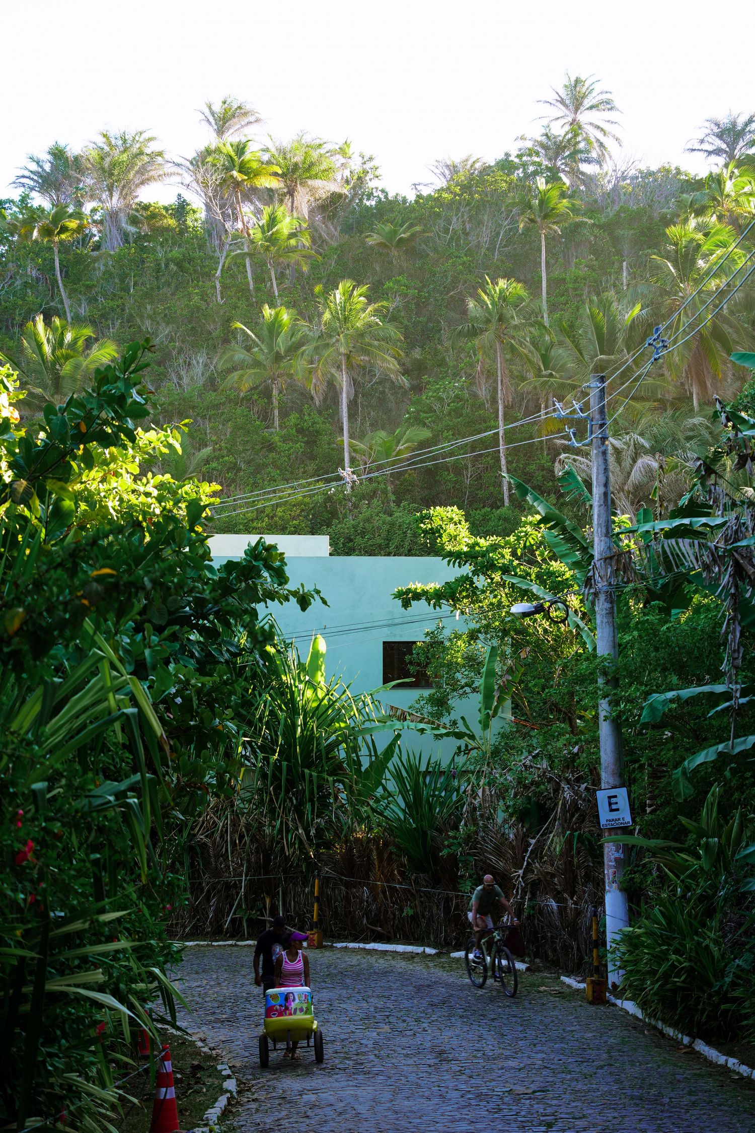 Reportage photo Bahia - Ruelle pavée bordée de maisons colorées et de végétation tropicale, Itacaré, Bahia