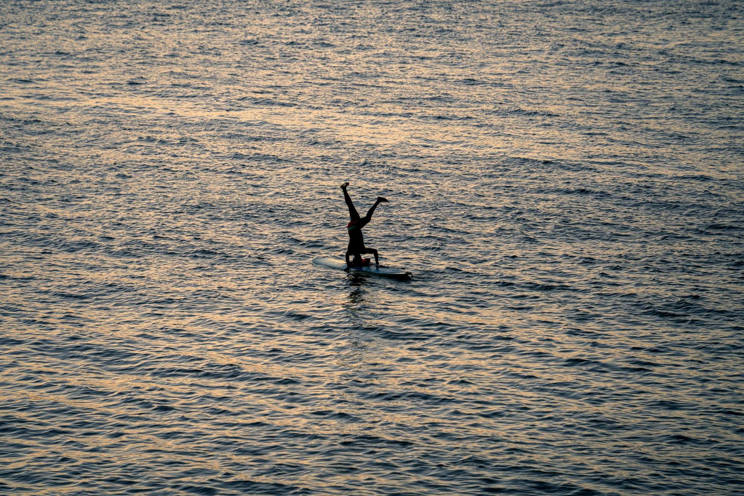 Reportage photo Bahia - Surfeur en contre-jour faisant du yoga (posture) sur sa planche de surf au large, Itacaré, Bahia