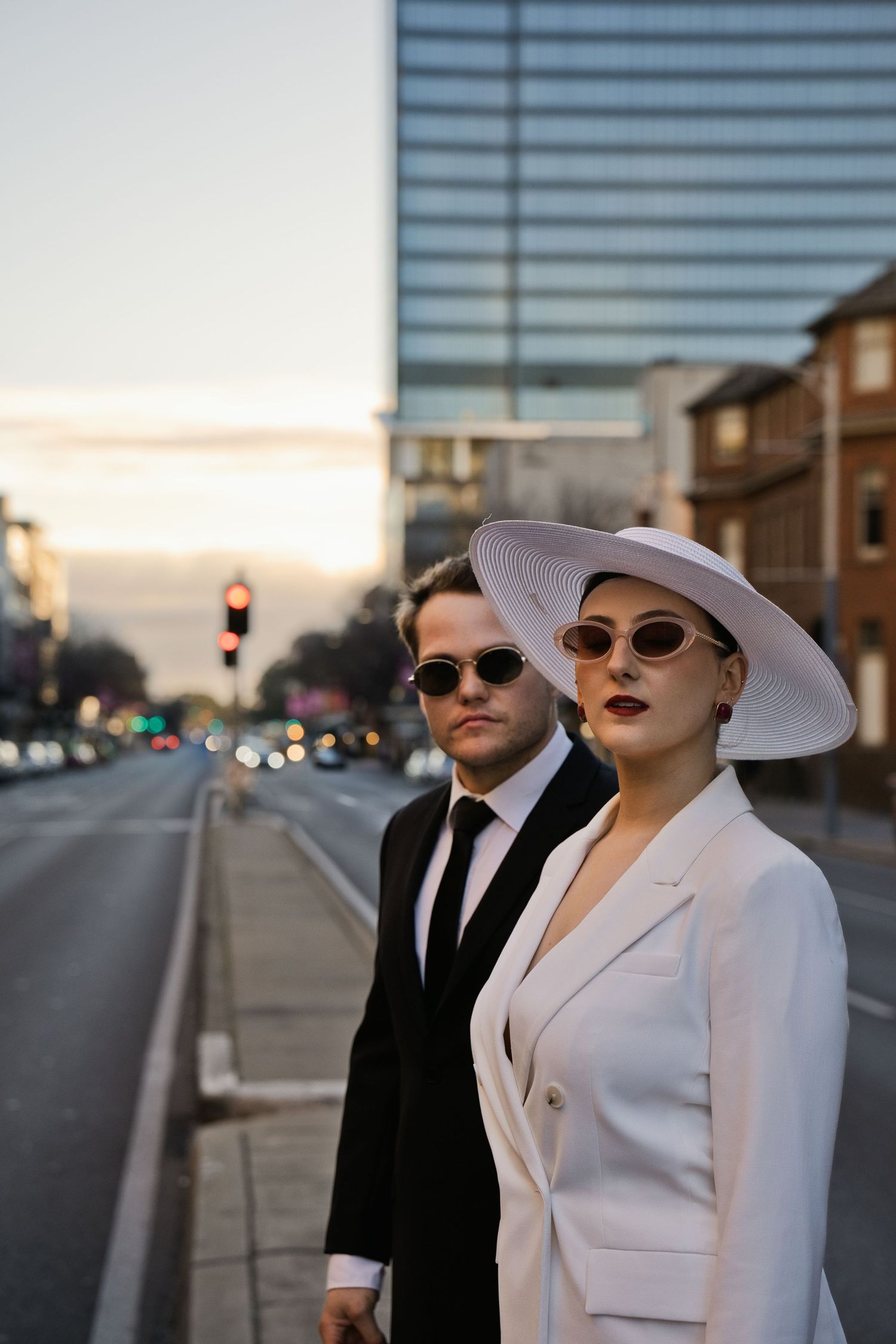 elopement couple laughing adelaide city couple standing on street
