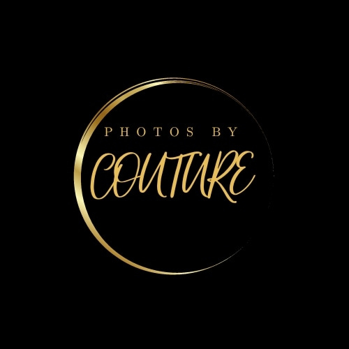 Elegant black and gold circular photography logo design with 'Photos by Couture' text in stylish lettering.