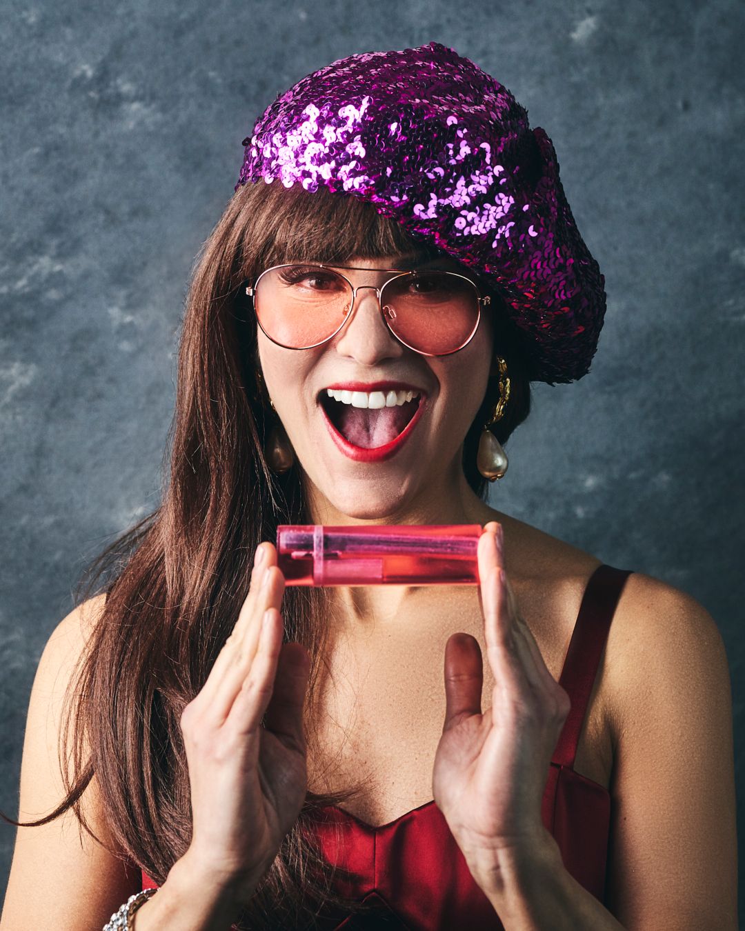 Colorful styled portrait with playful expression — creative portrait by Los Angeles photographer Afonso Salcedo