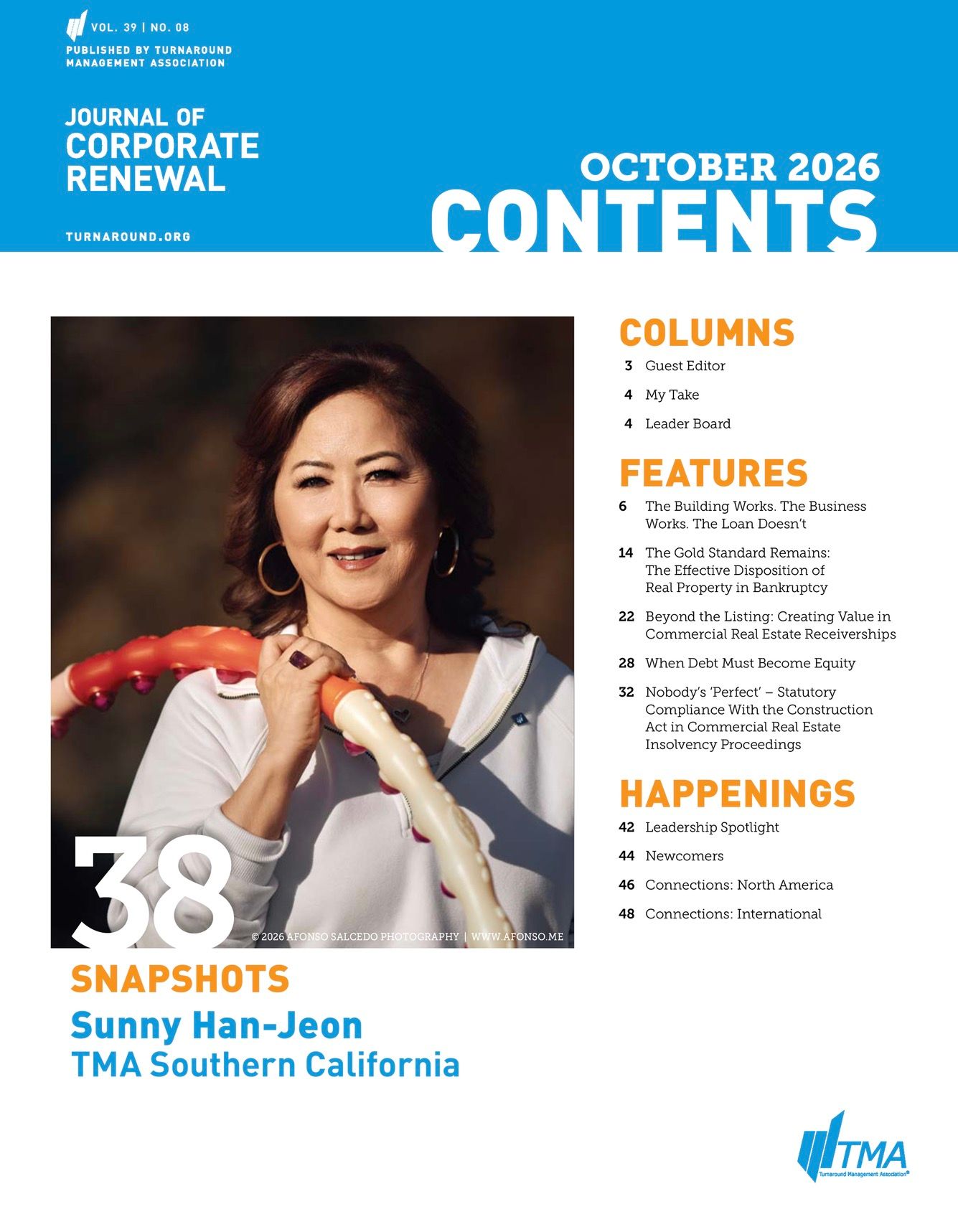 Journal of Corporate Renewal contents page, October 2026, featuring Afonso Salcedo’s portrait of Sunny Han-Jeon.