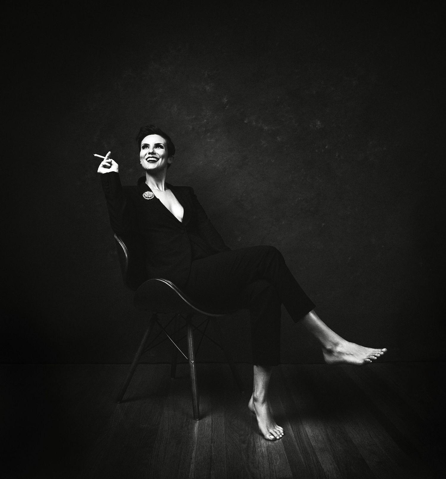 Black and white editorial portrait in dramatic studio lighting — creative portrait by Los Angeles photographer Afonso Salcedo