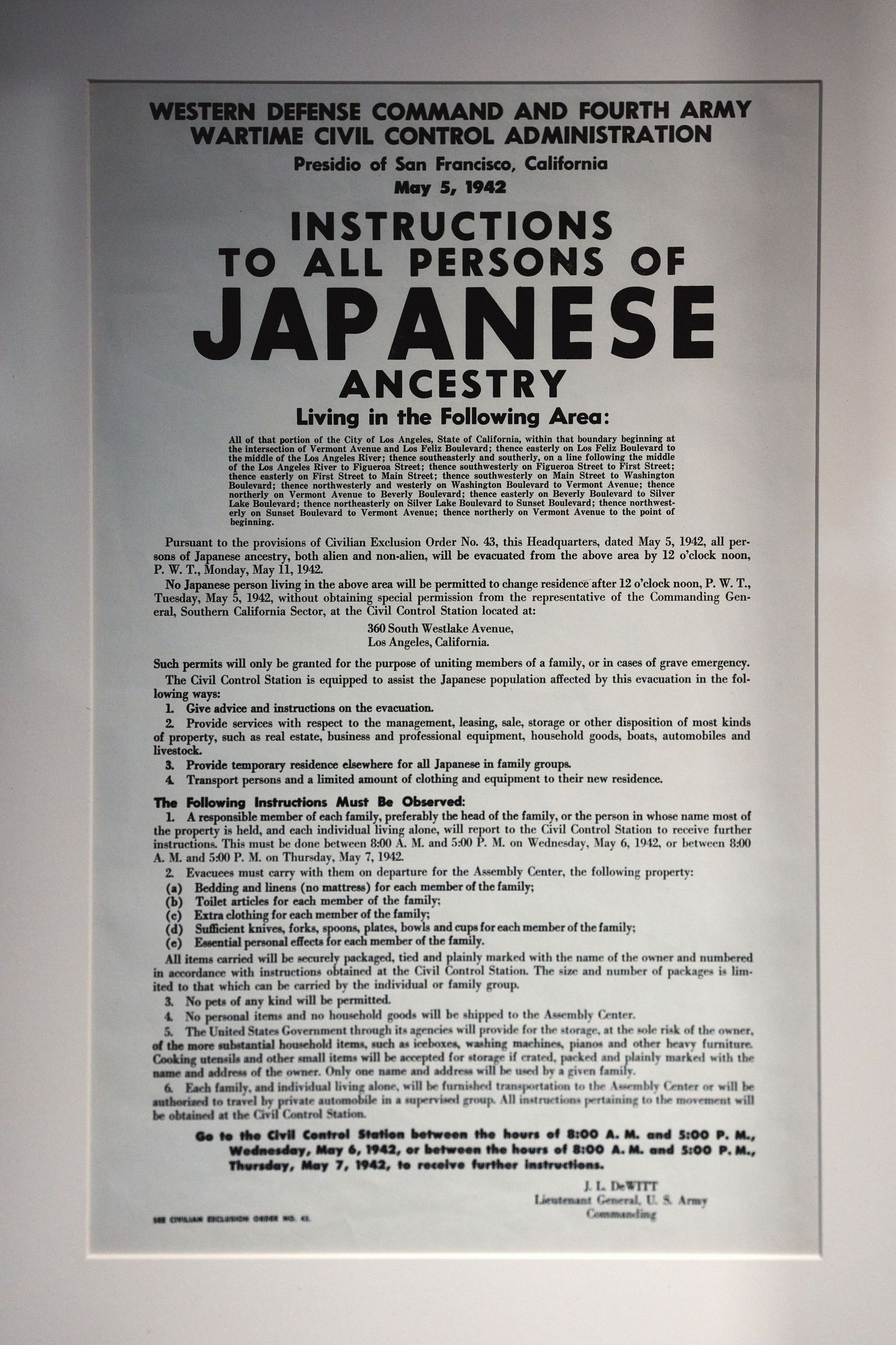 A 1942 “Instructions to All Persons of Japanese Ancestry” removal broadside, at the Autry’s “Life, Liberty, and Los Angeles.”