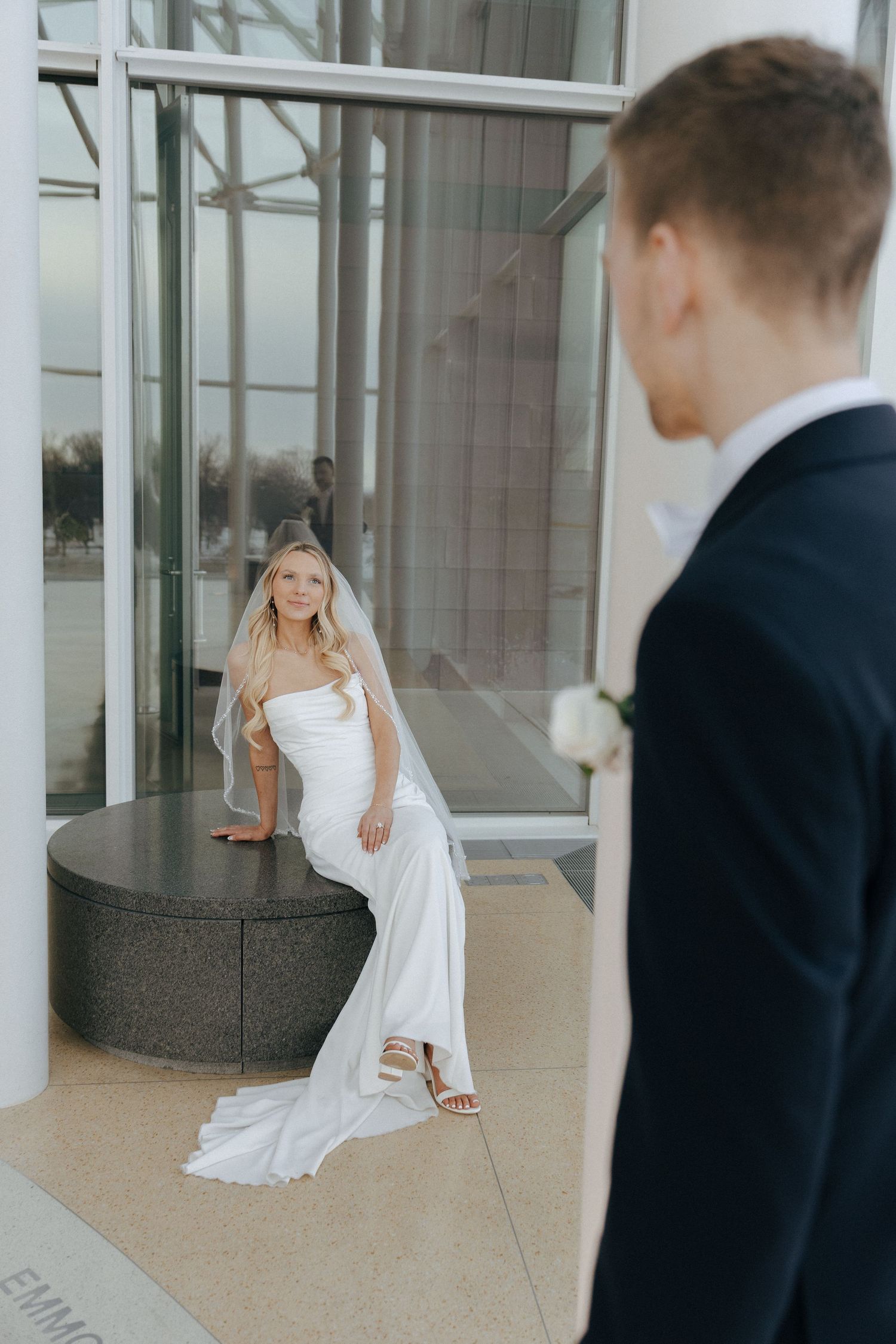 groom admiring bride