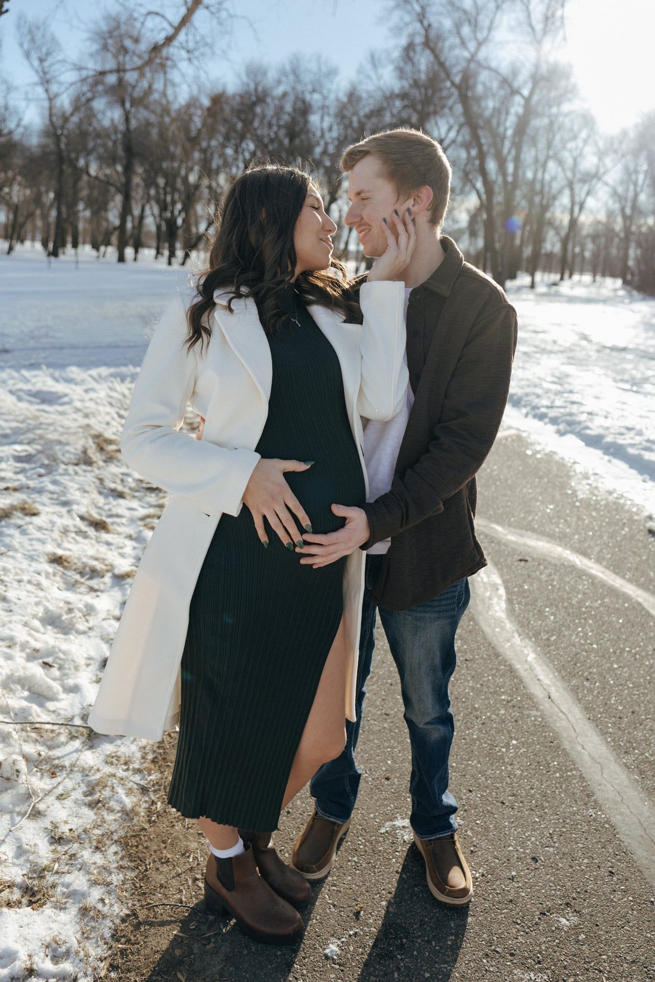Couple in snowy park in Bismarck