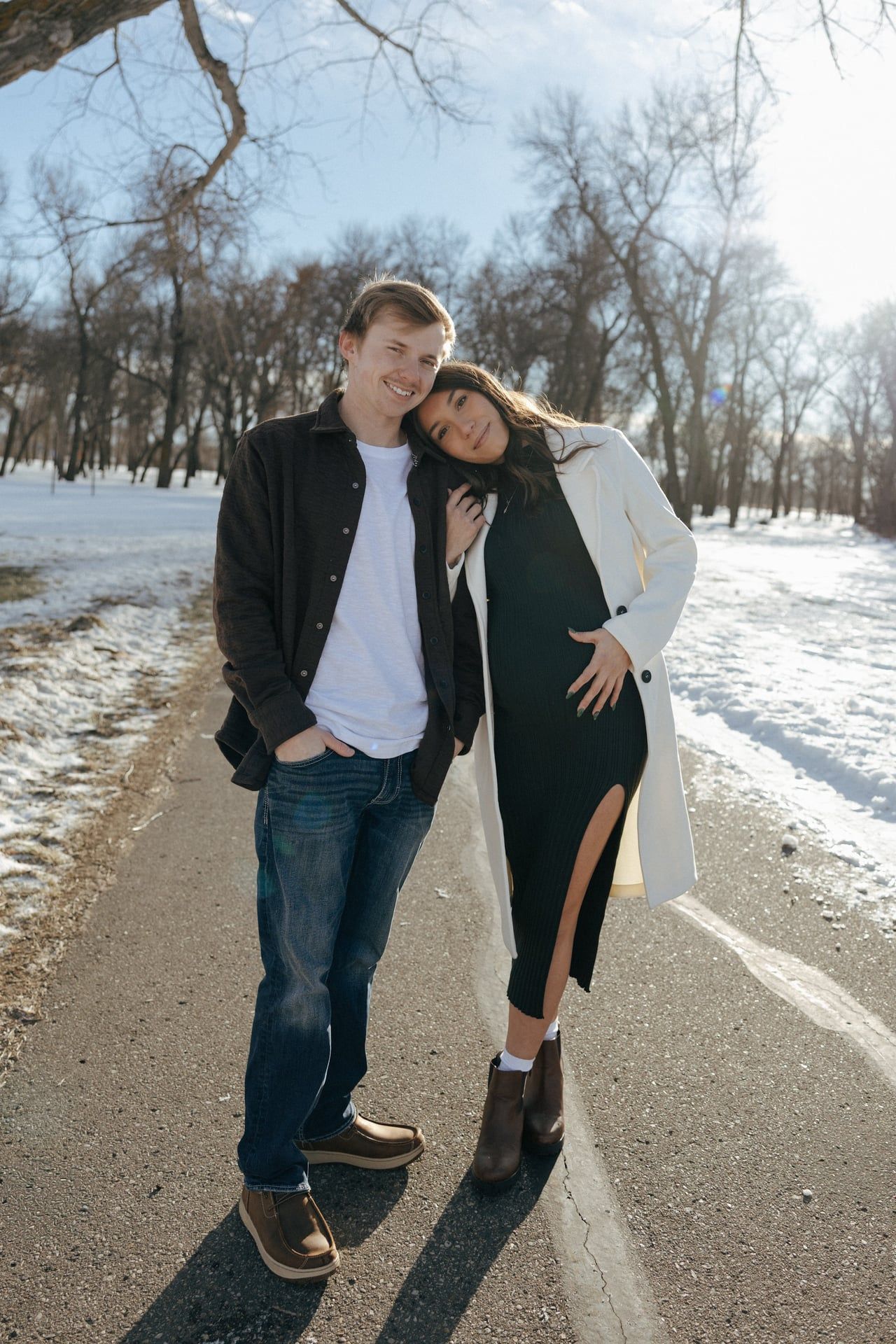 Couple in snowy park in Bismarck
