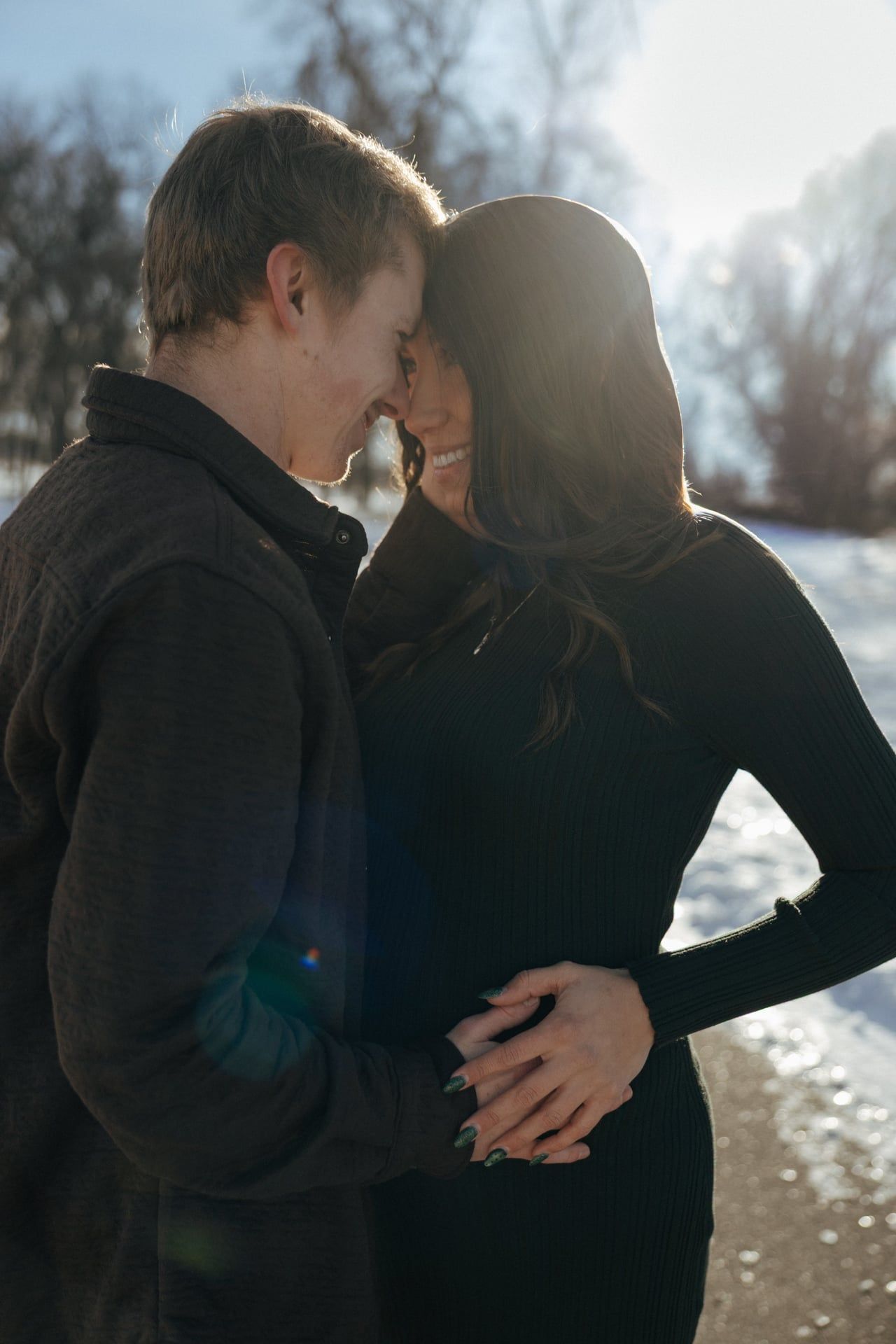 Couple in snowy park in Bismarck
