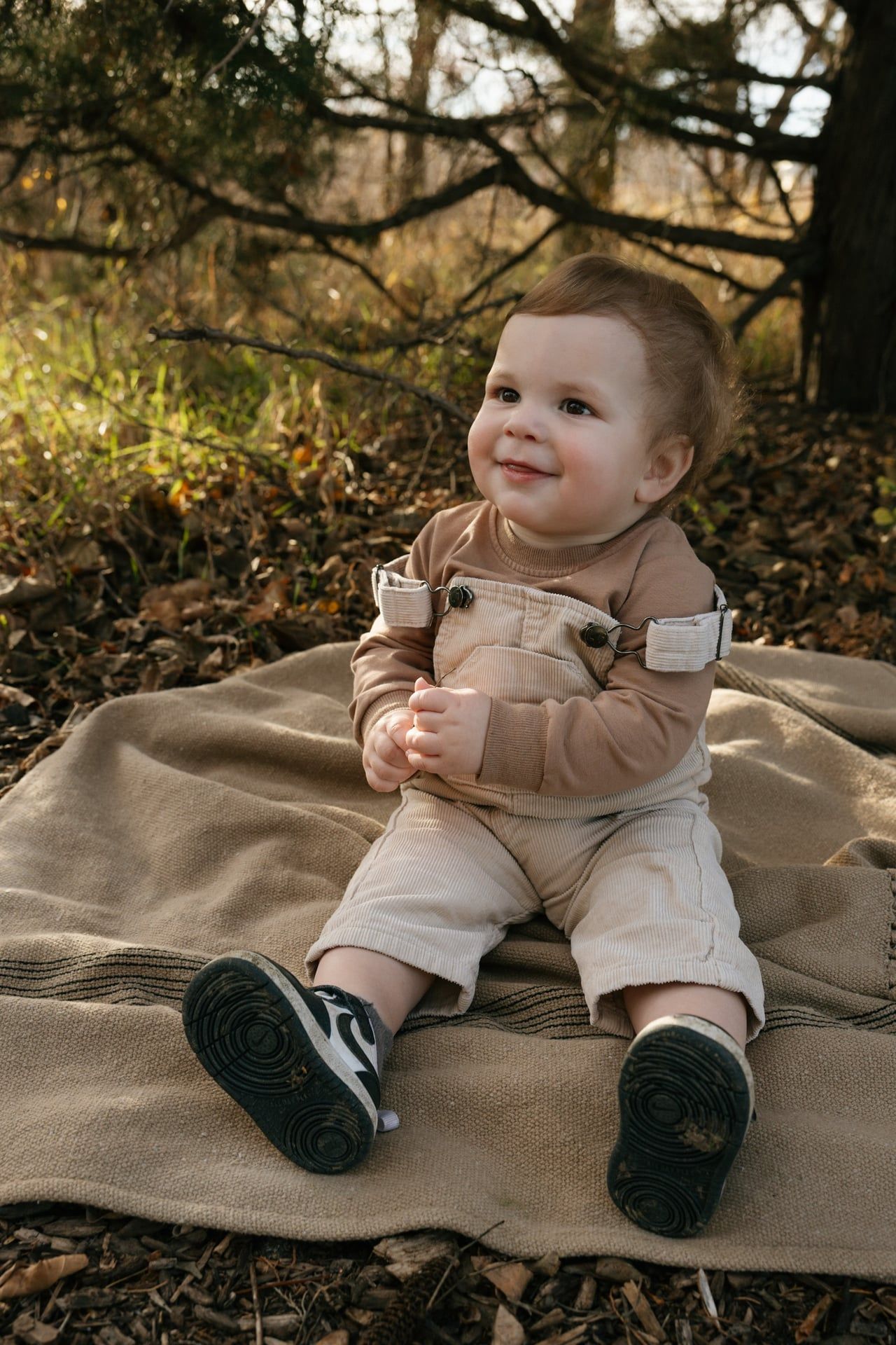 baby on blanket in park for family photo session