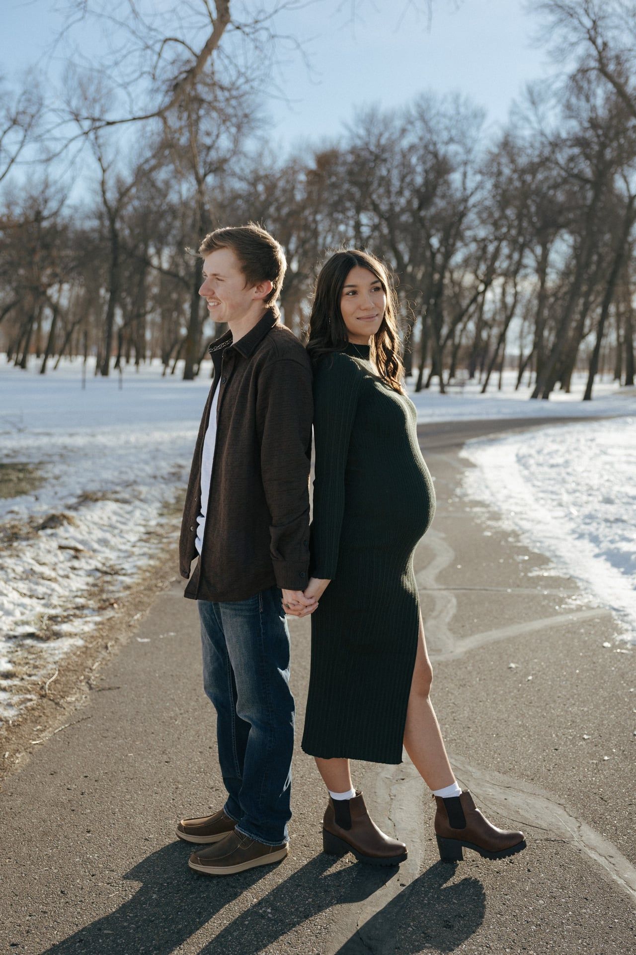 Couple in snowy park in Bismarck