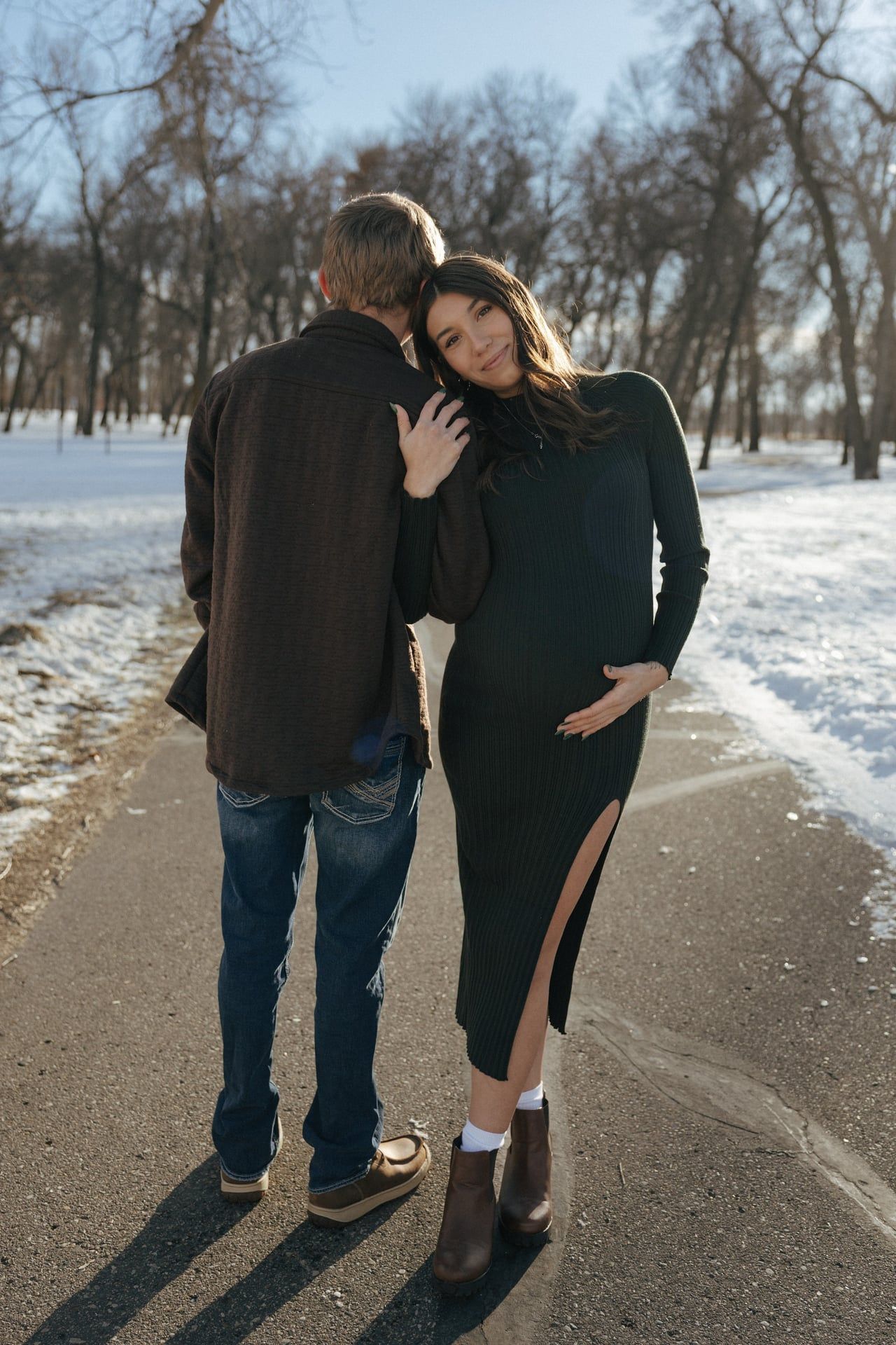 Couple in snowy park in Bismarck