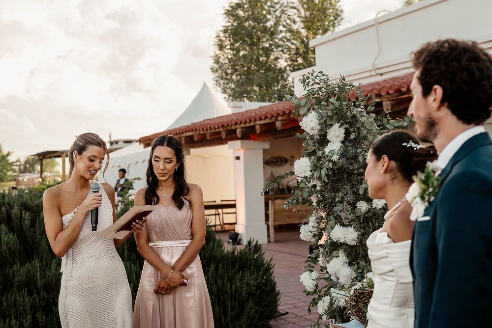 A collection of wedding ceremony moments showing couples exchanging vows and celebrating at an outdoor venue. wedding in mendoza