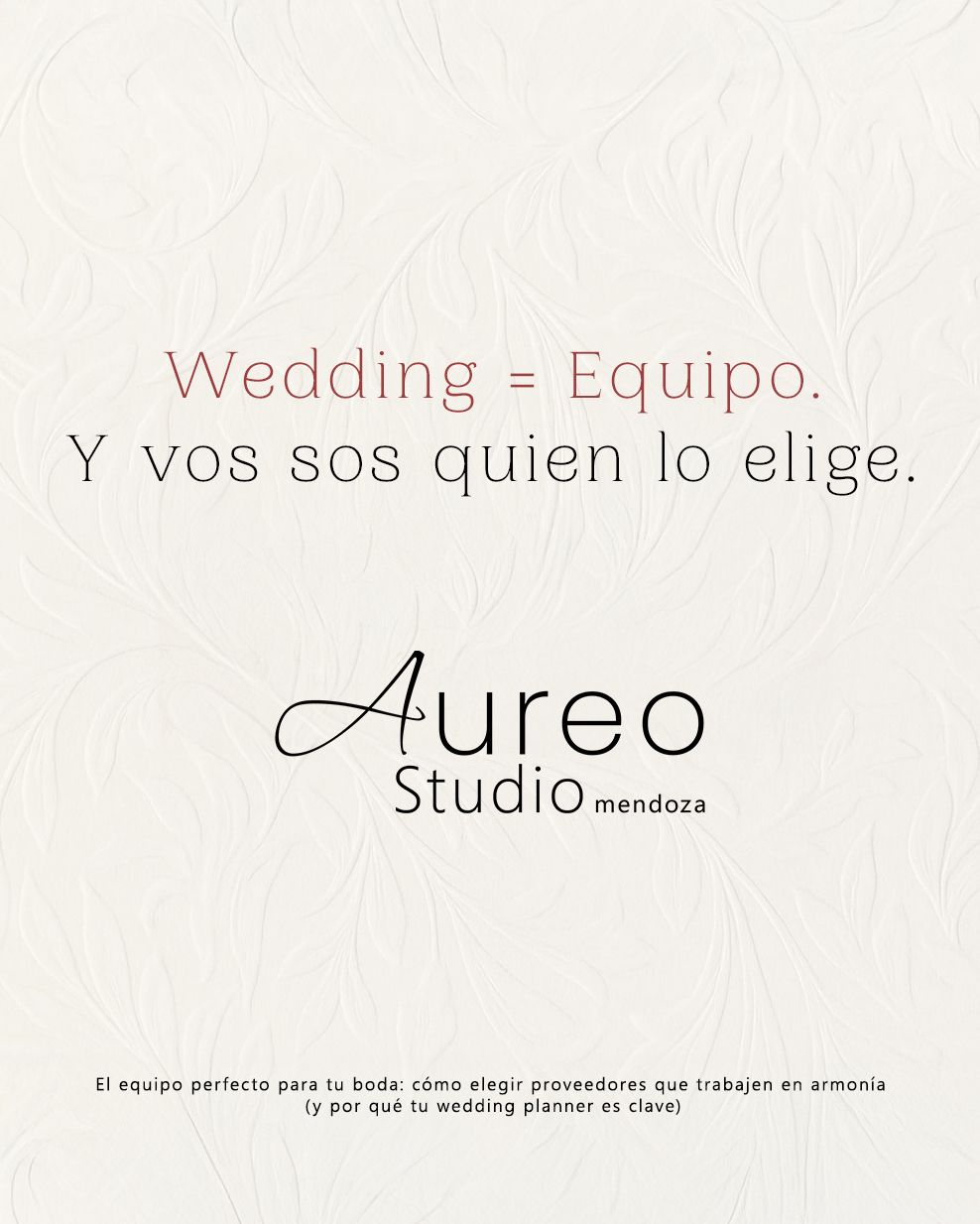 Marketing text for Aureo Studio wedding services on textured white background.