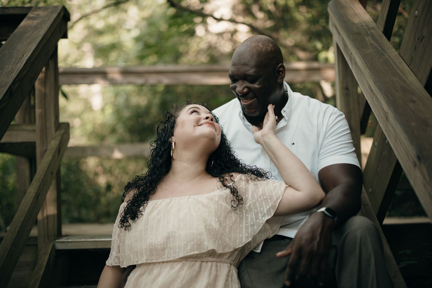 Romantic portraits on the Roswell Mills covered bridge.