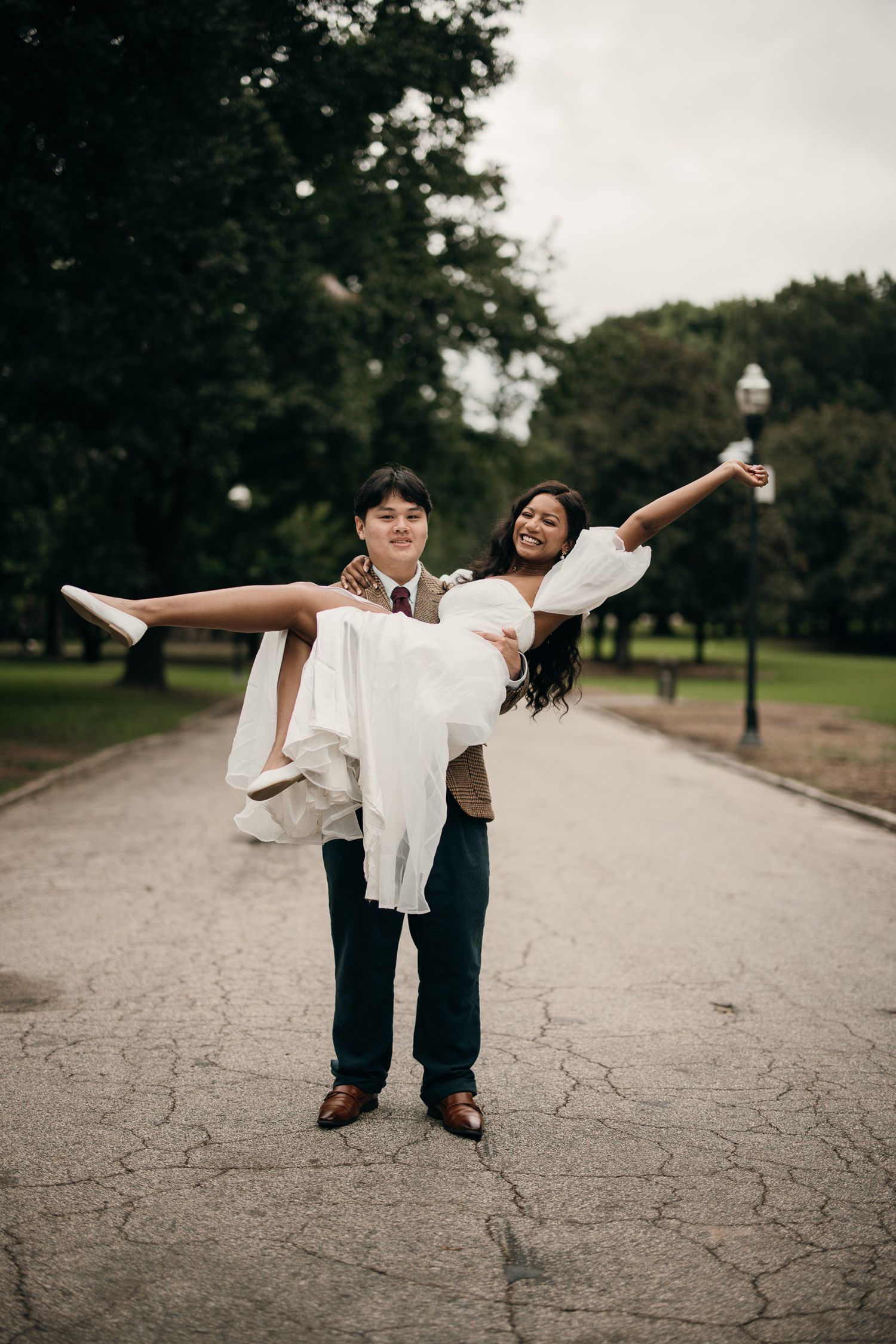 Romantic engagement session stroll through the lush greenery of Piedmont Park, Midtown.