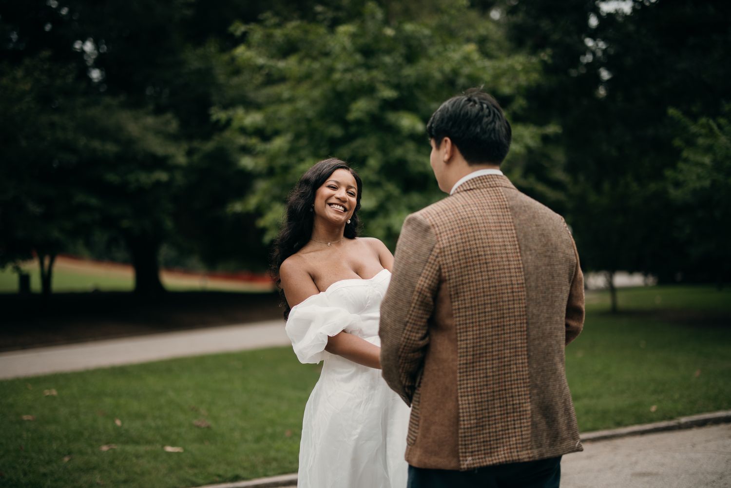 Romantic elopement session stroll through the lush greenery of Piedmont Park, Midtown.