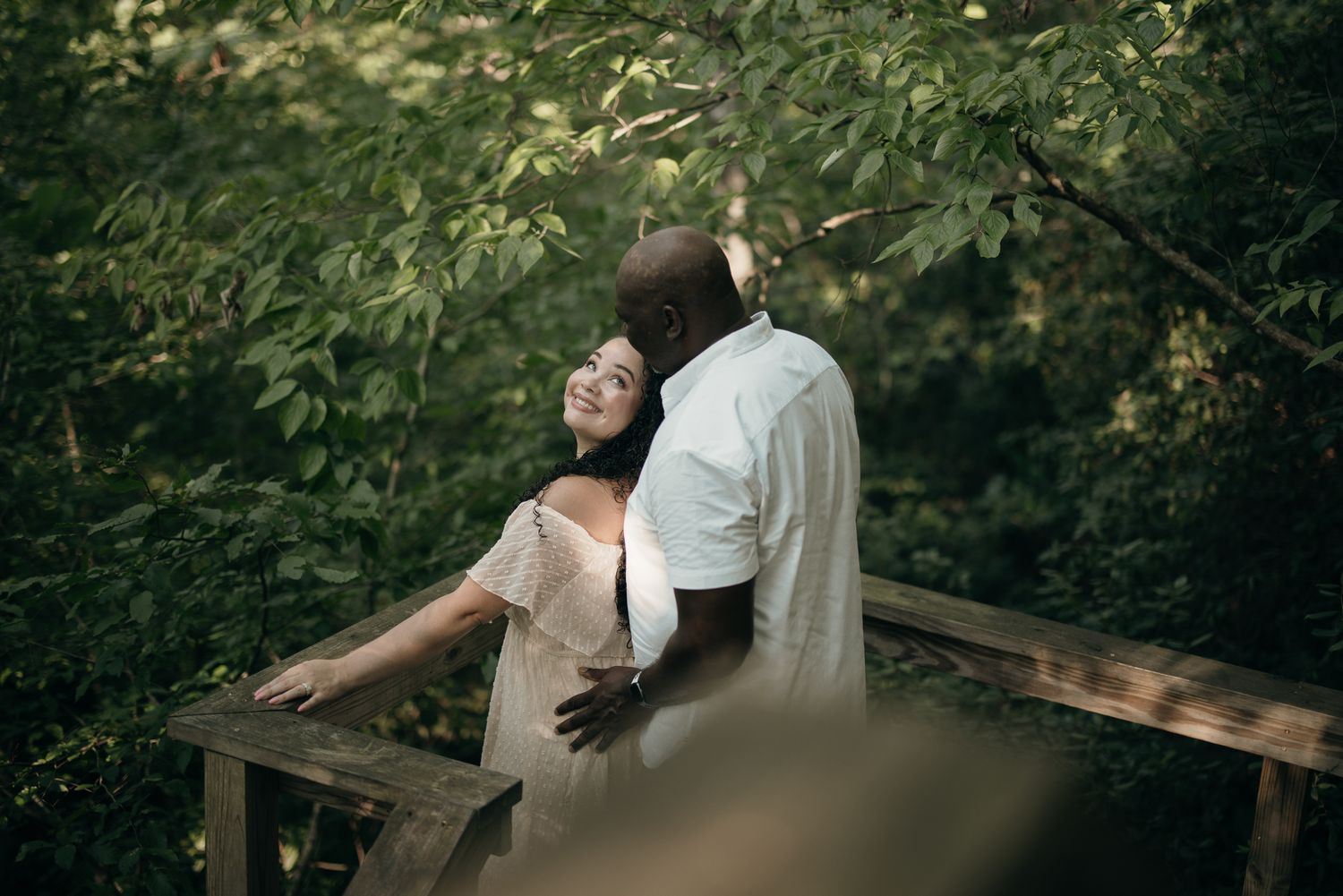 Romantic portraits on the Roswell Mills covered bridge.