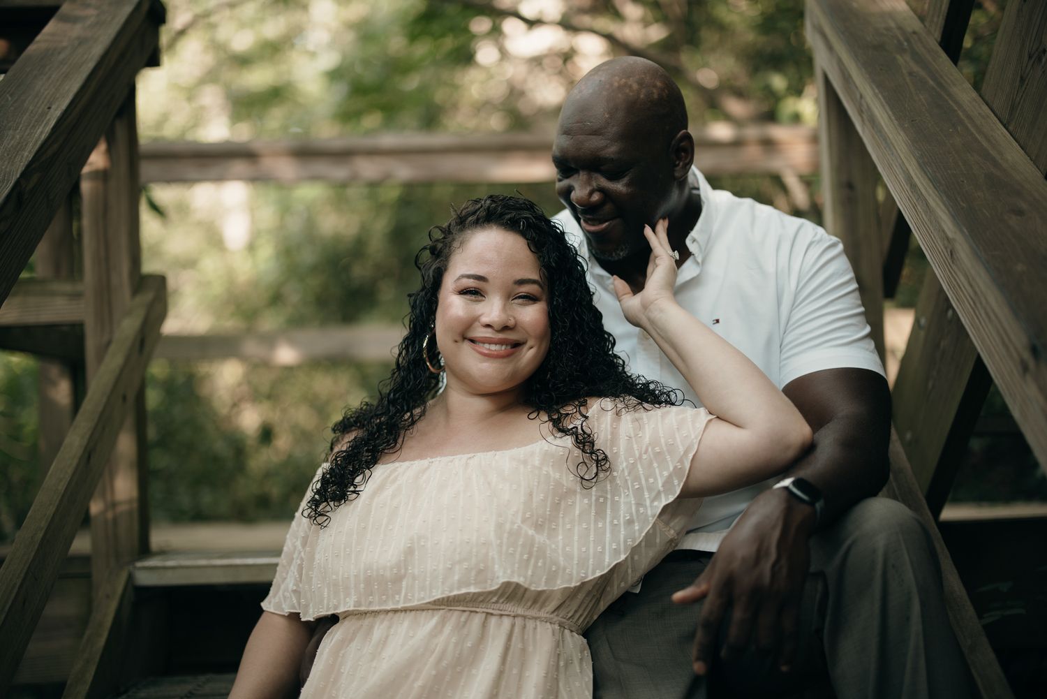 Romantic portraits on the Roswell Mills covered bridge.