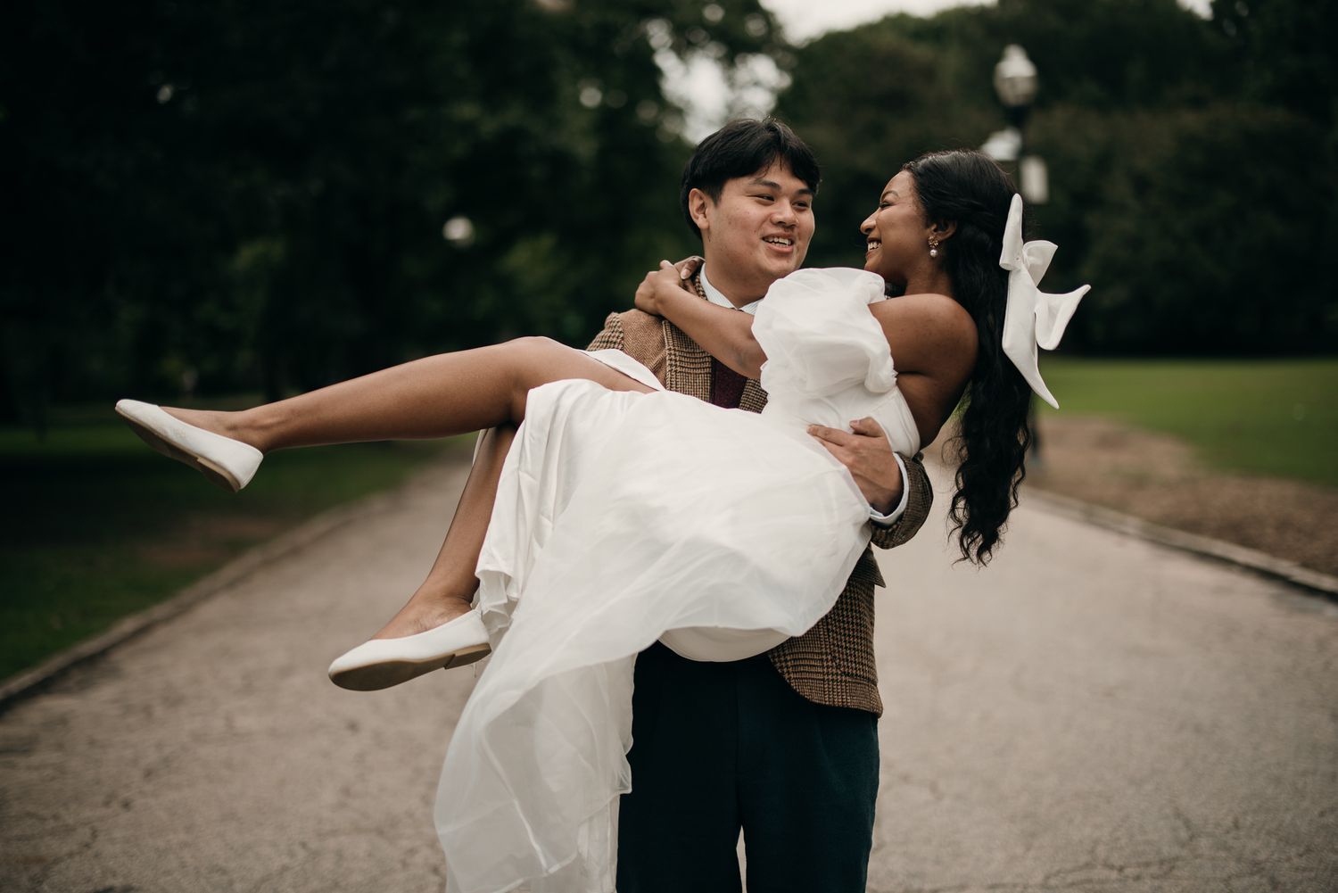 Romantic engagement session stroll through the lush greenery of Piedmont Park, Midtown.