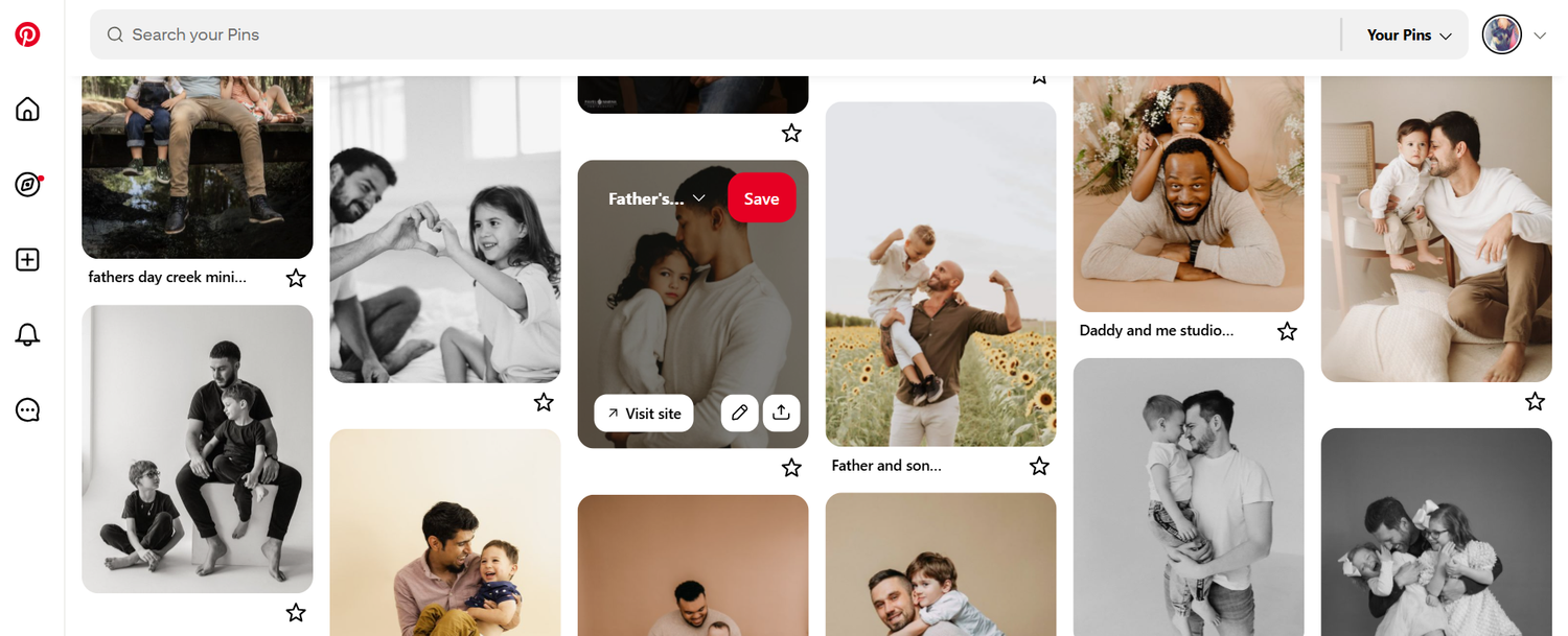 A collection of black and white family photography portraits displayed in a Pinterest-style grid layout.