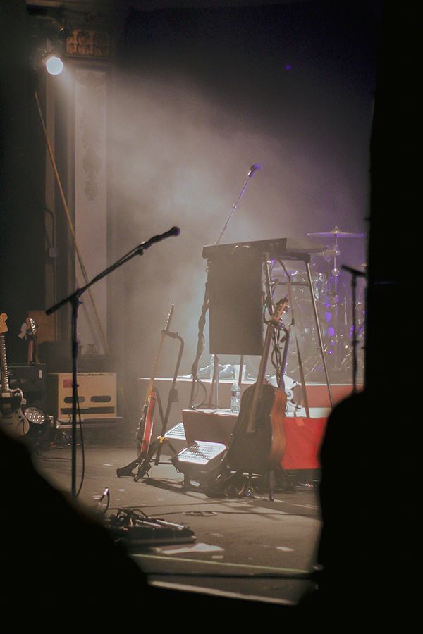 An empty stage with a spotlight