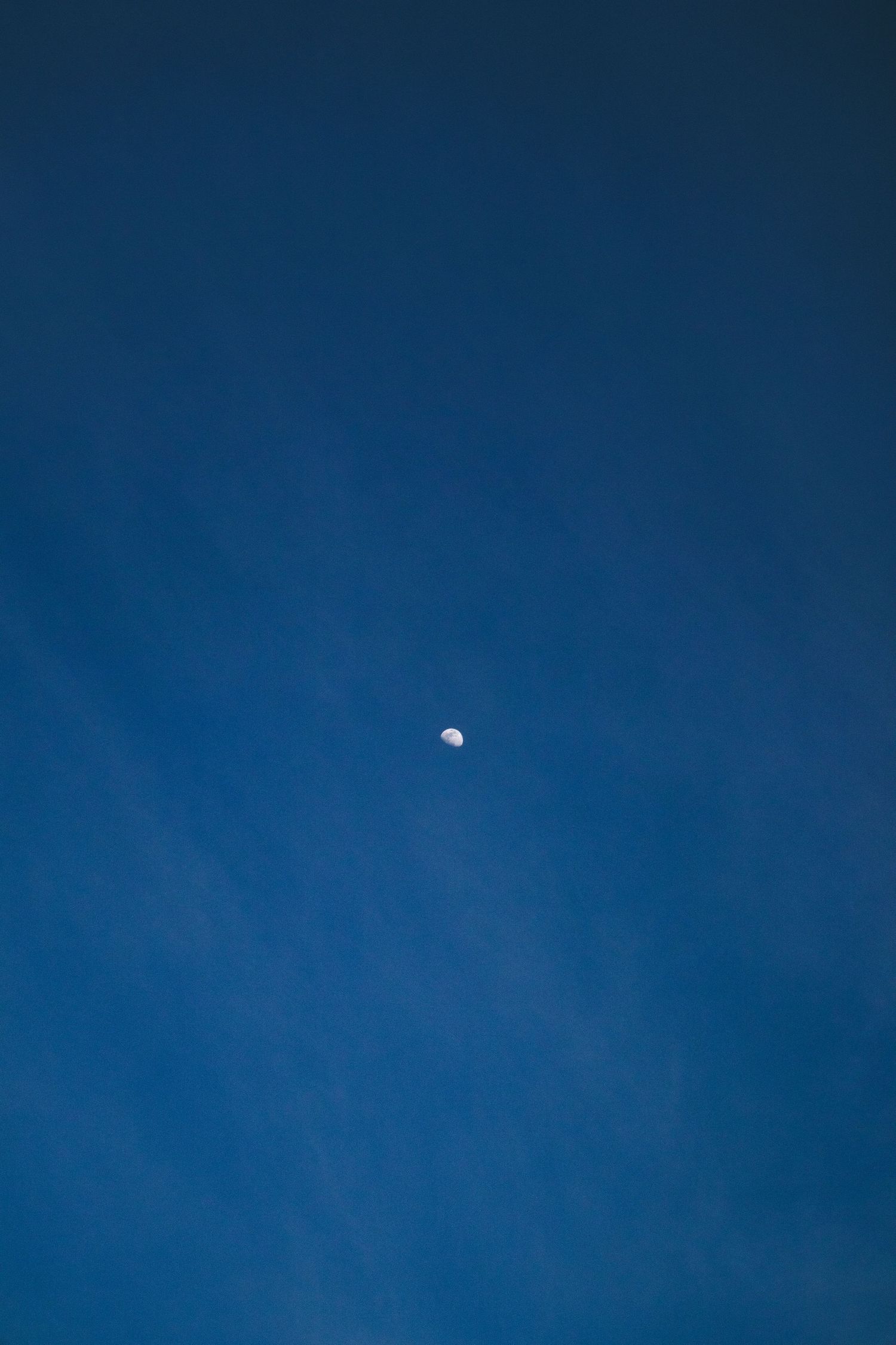 The moon surrounded by a blue sky.