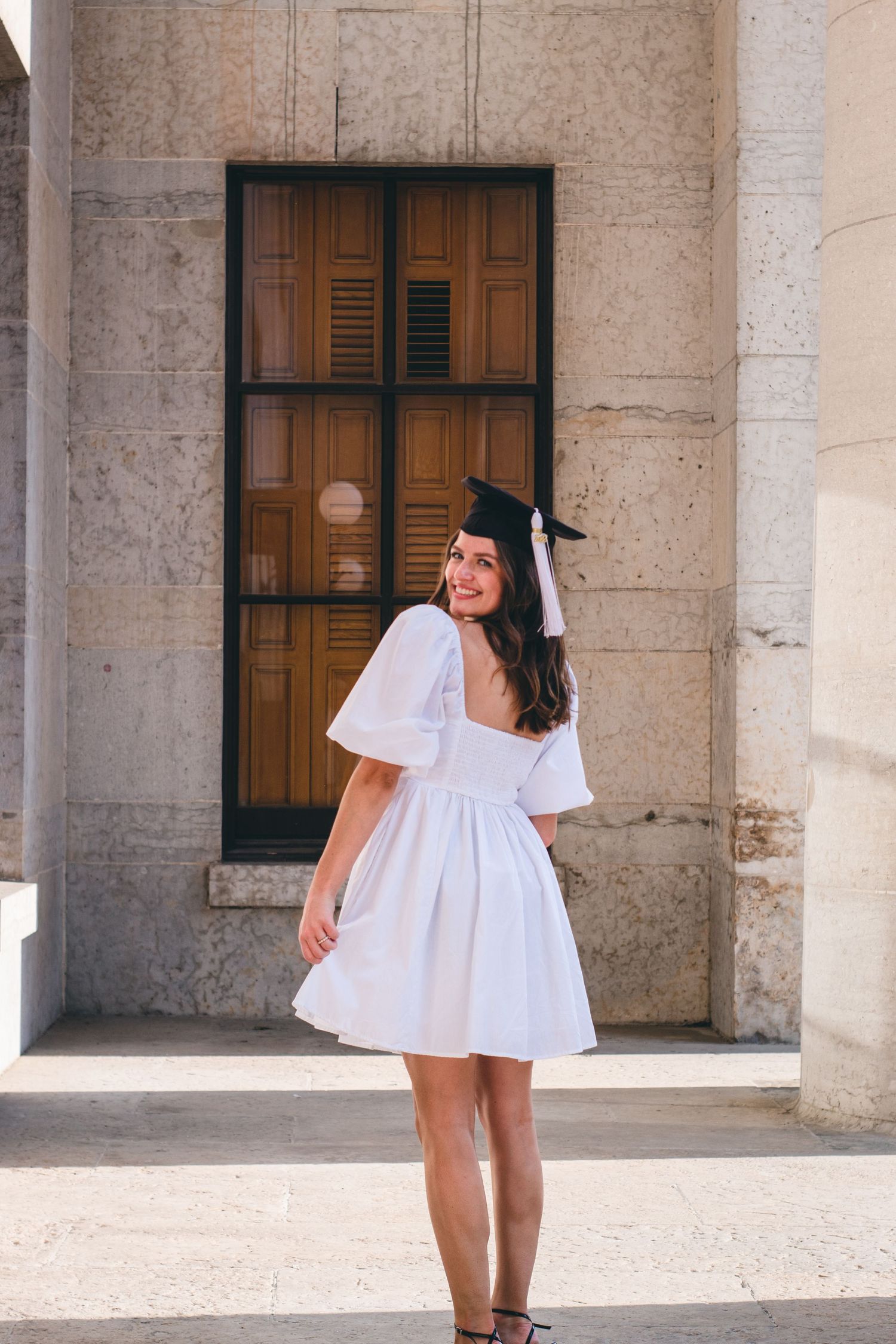 A woman looking back to the camera