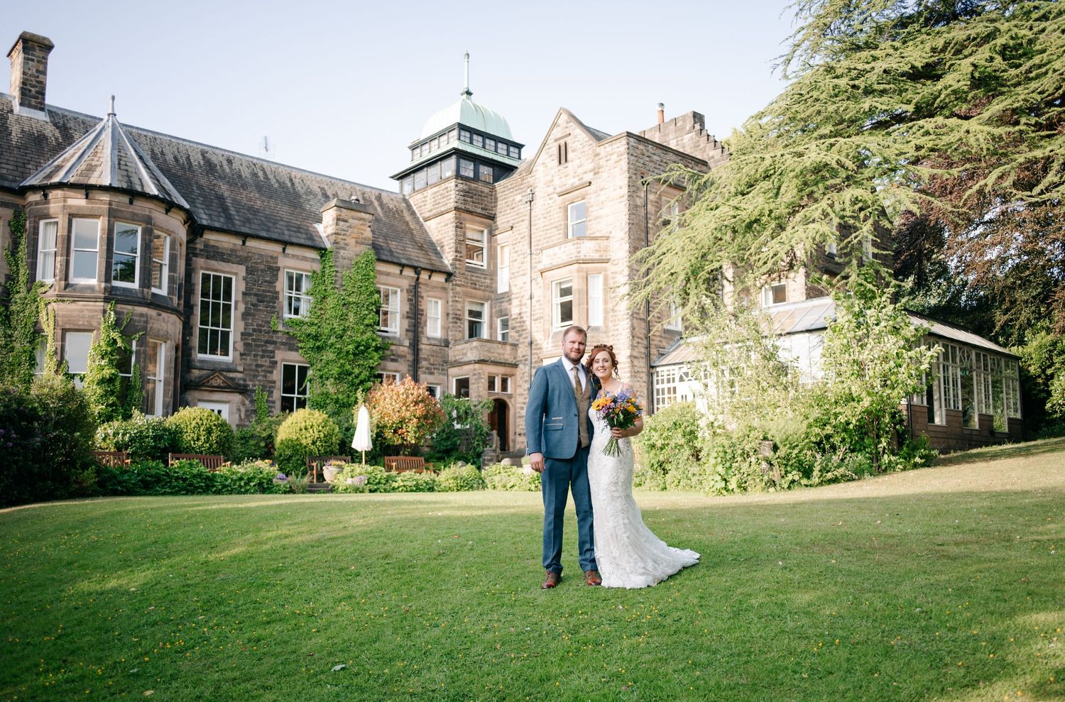 Romantic wedding photos at Makeney Hall gardens