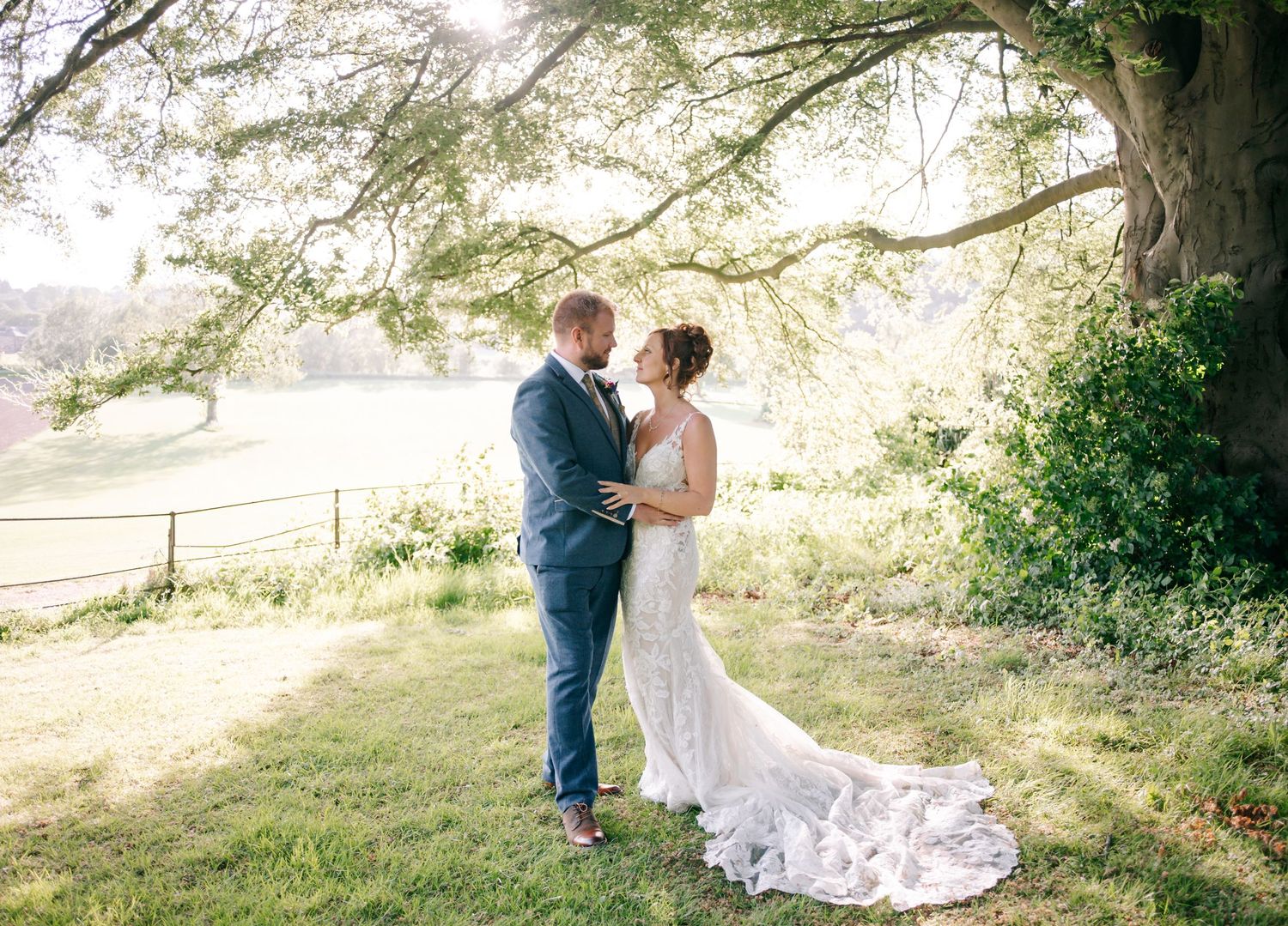 Romantic wedding photos at Makeney Hall gardens