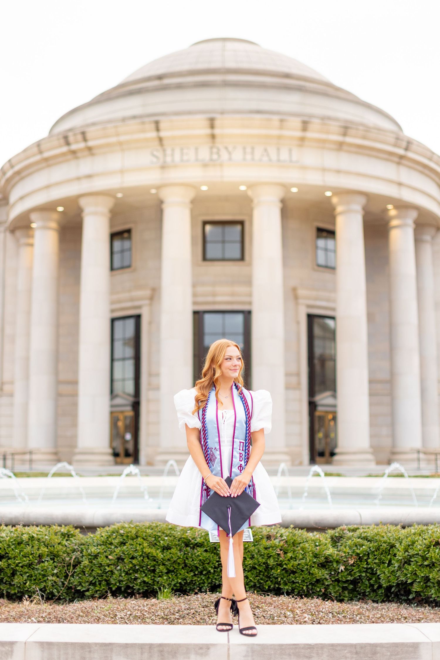 A sequence of photos at a neoclassical building with white columns and domed architecture.