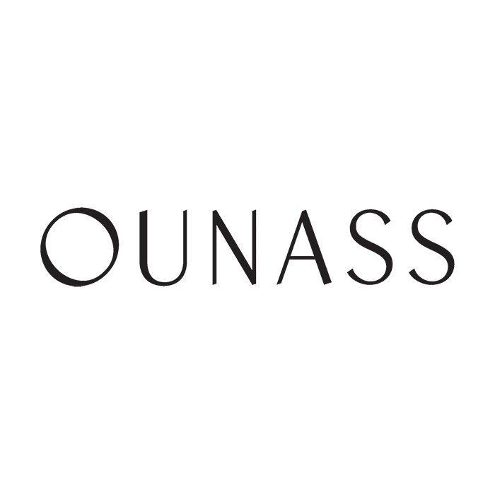 Black OUNASS luxury brand logo text on white background.