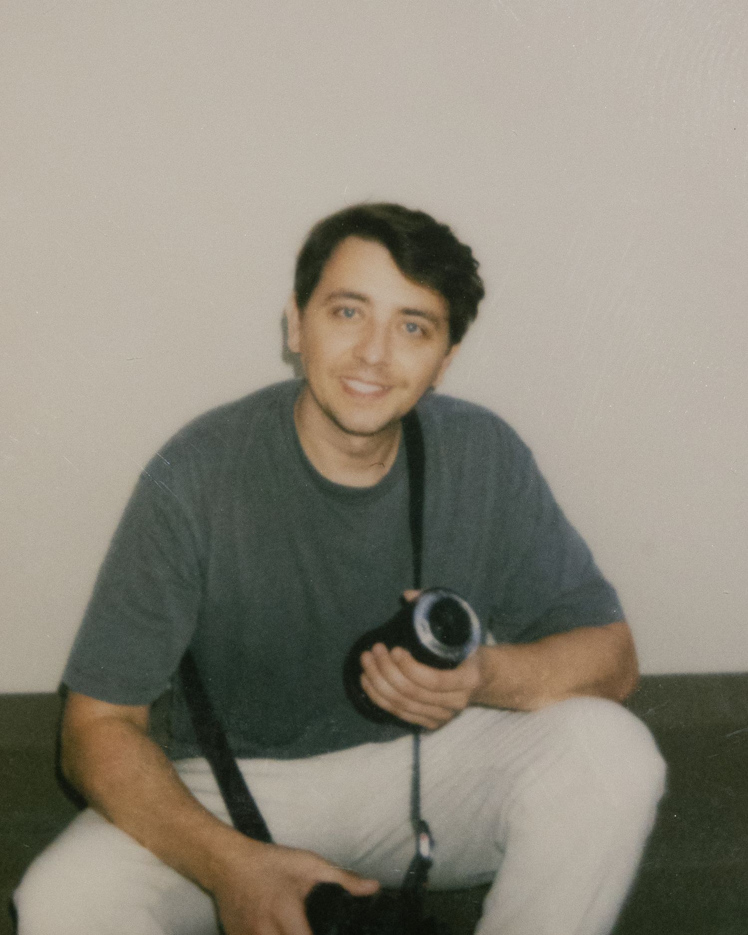 Black and white polaroid photos on a light background showing casual lifestyle moments.