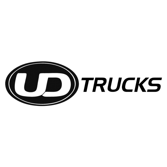 Black truck manufacturer logo design with bold text and curved graphic elements against white background.