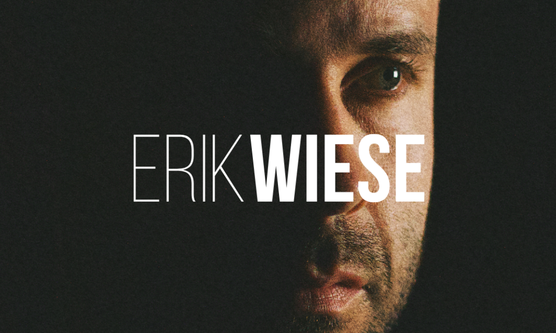Dramatic side-lit typography design showing 'ERIK WIESE' text.