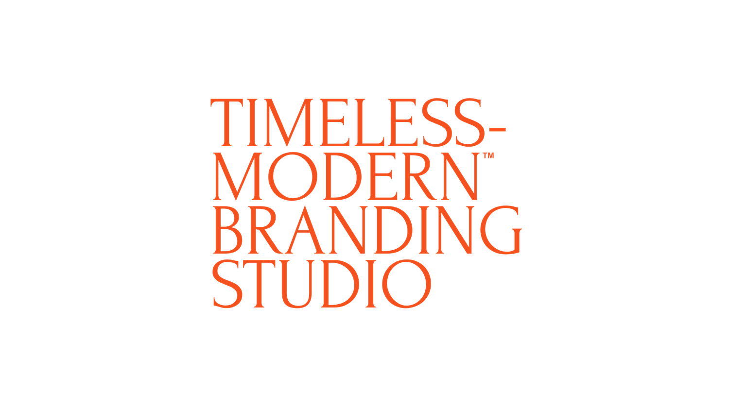 Timeless-Modern Branding Studio logo in bold orange serif font on white background.
