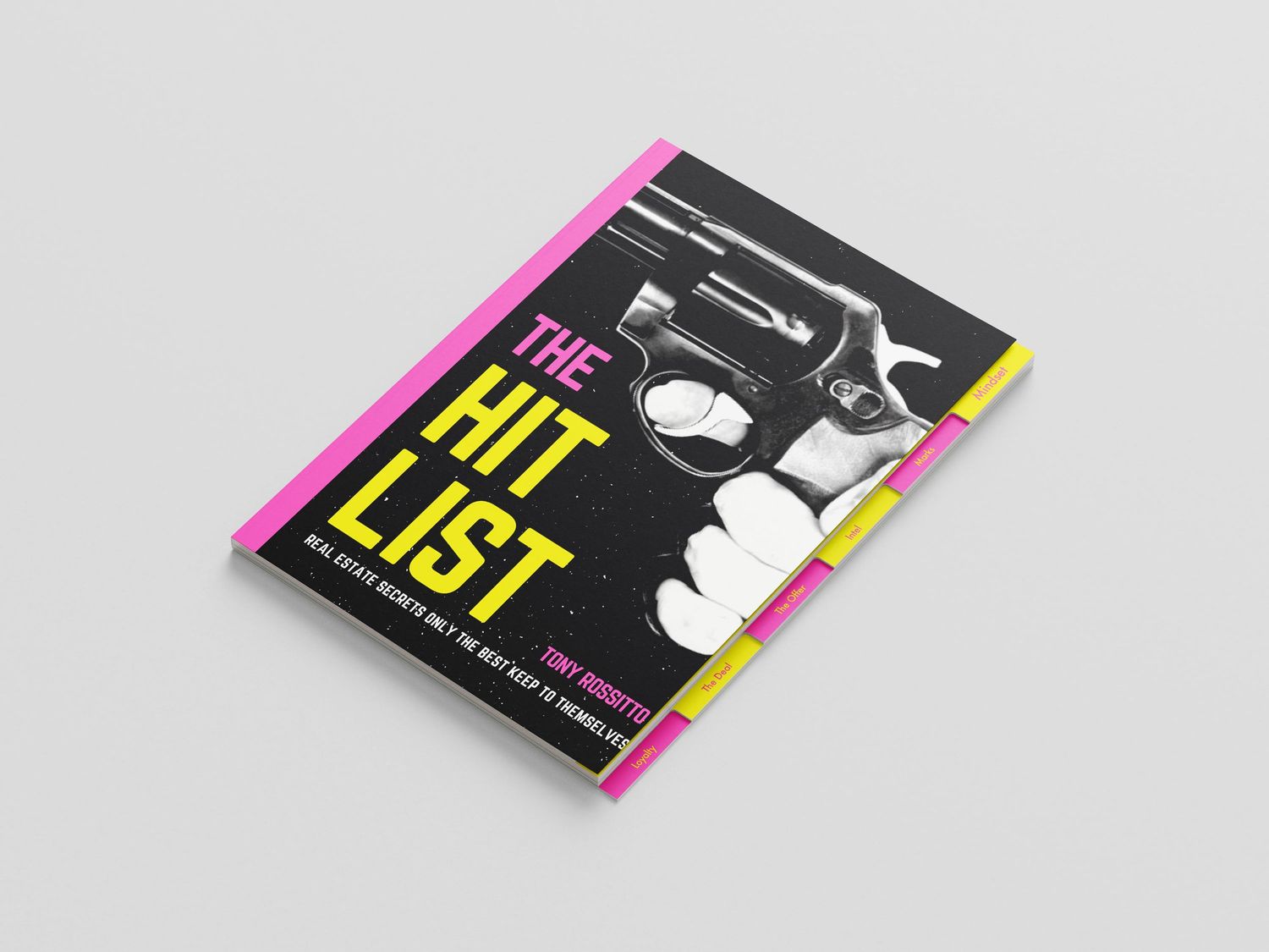 Book cover design featuring 'The List' title with high contrast black and pink colors.